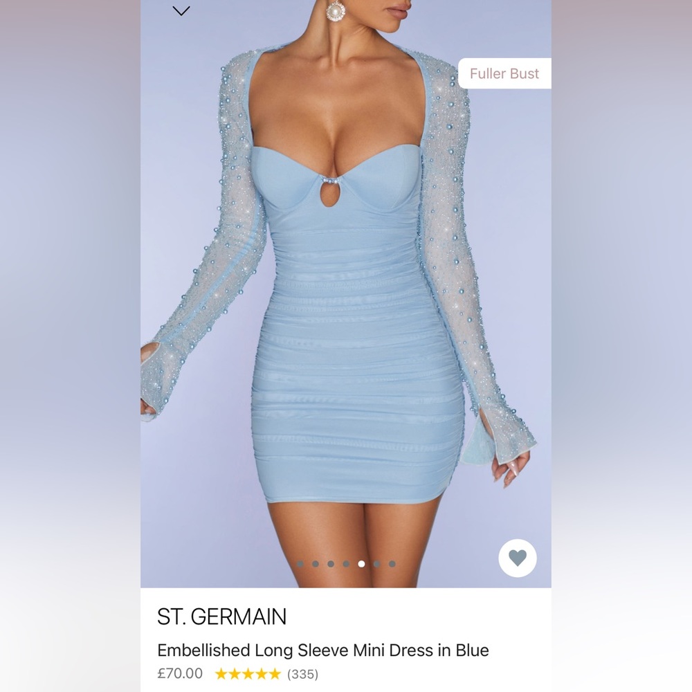 Embellished St Germain long sleeve dress from Oh Polly in blue.